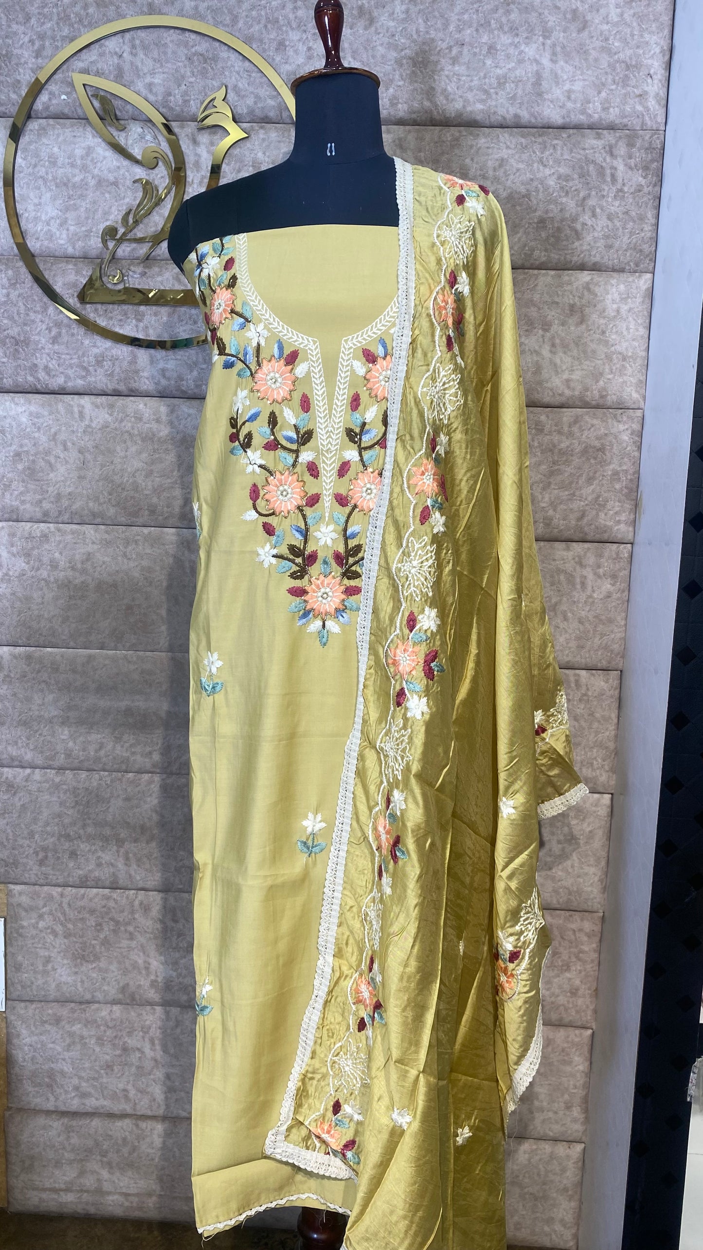 OLIVE GREEN SYNTHETIC SILK SALWAR MATERIAL - 30617