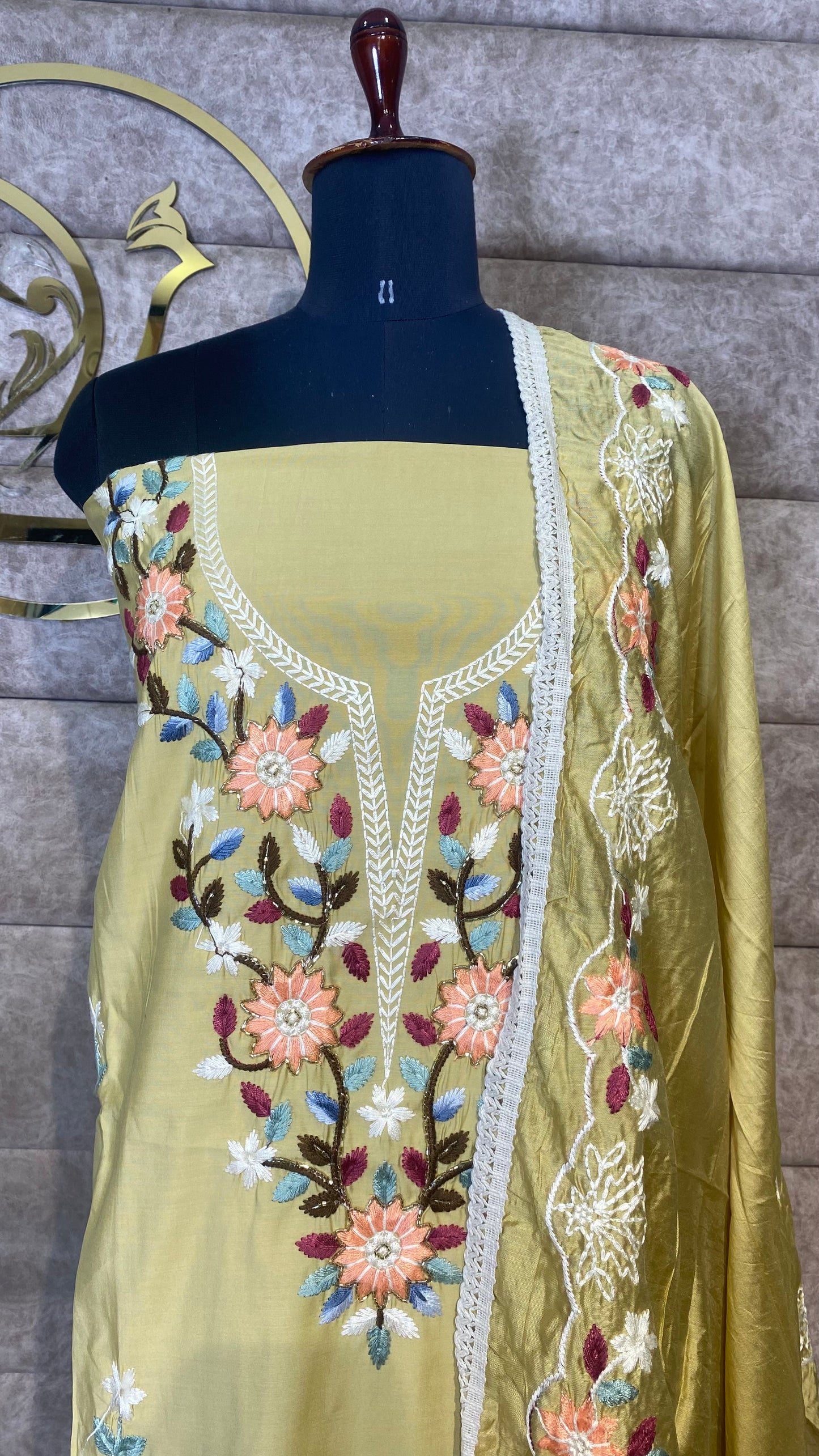 OLIVE GREEN SYNTHETIC SILK SALWAR MATERIAL - 30617