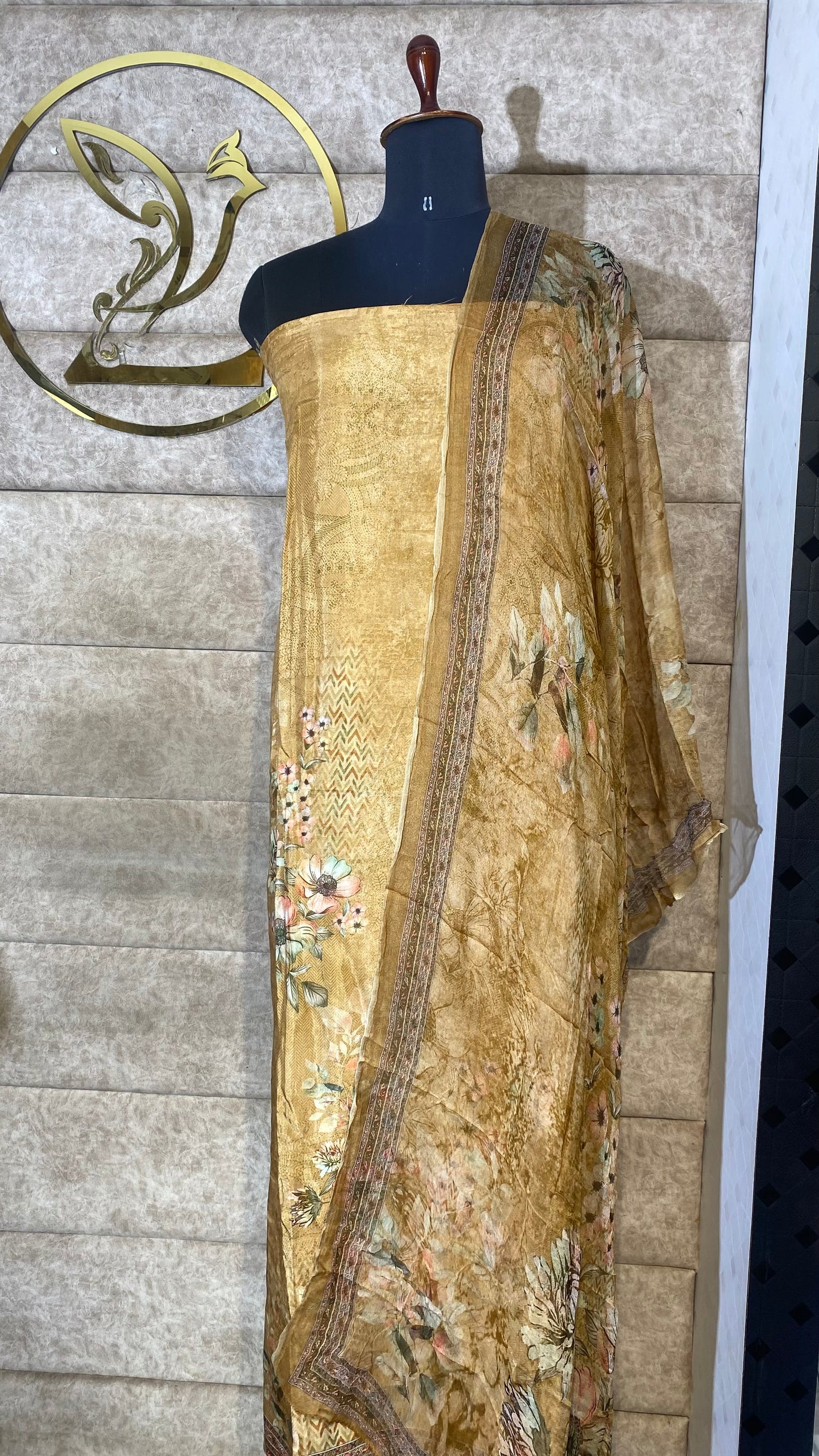 MUSLIN MUSTARD GOLD FULL SALWAR SET MATERIAL - 30612