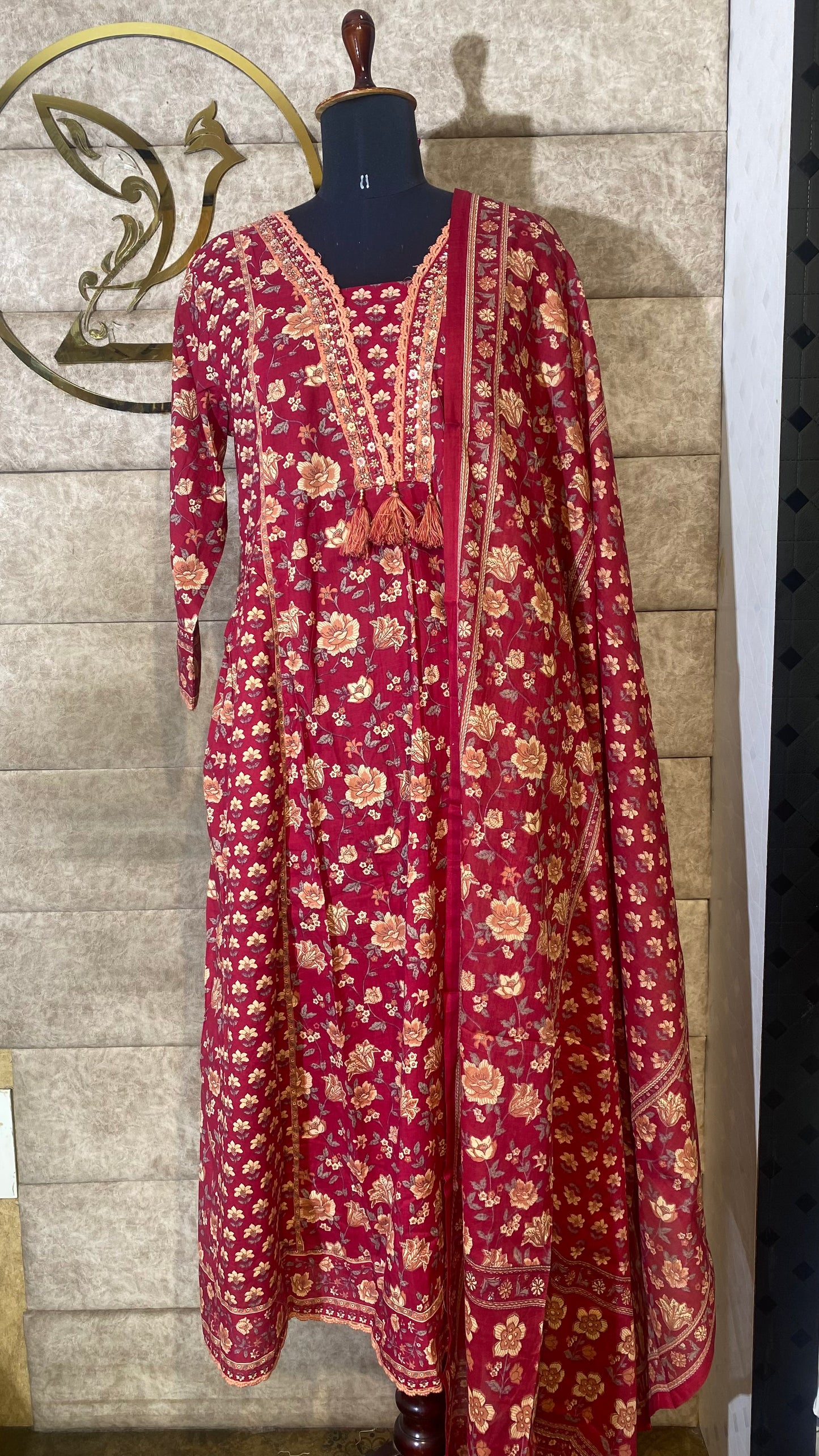 COTTON RED FULL SALWAR SET - 30597