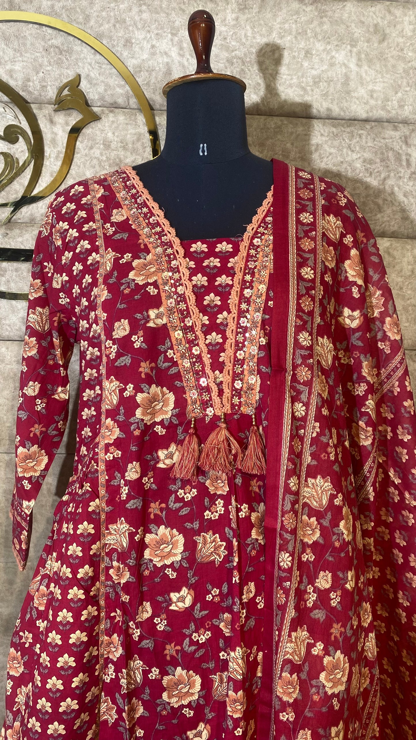 COTTON RED FULL SALWAR SET - 30597