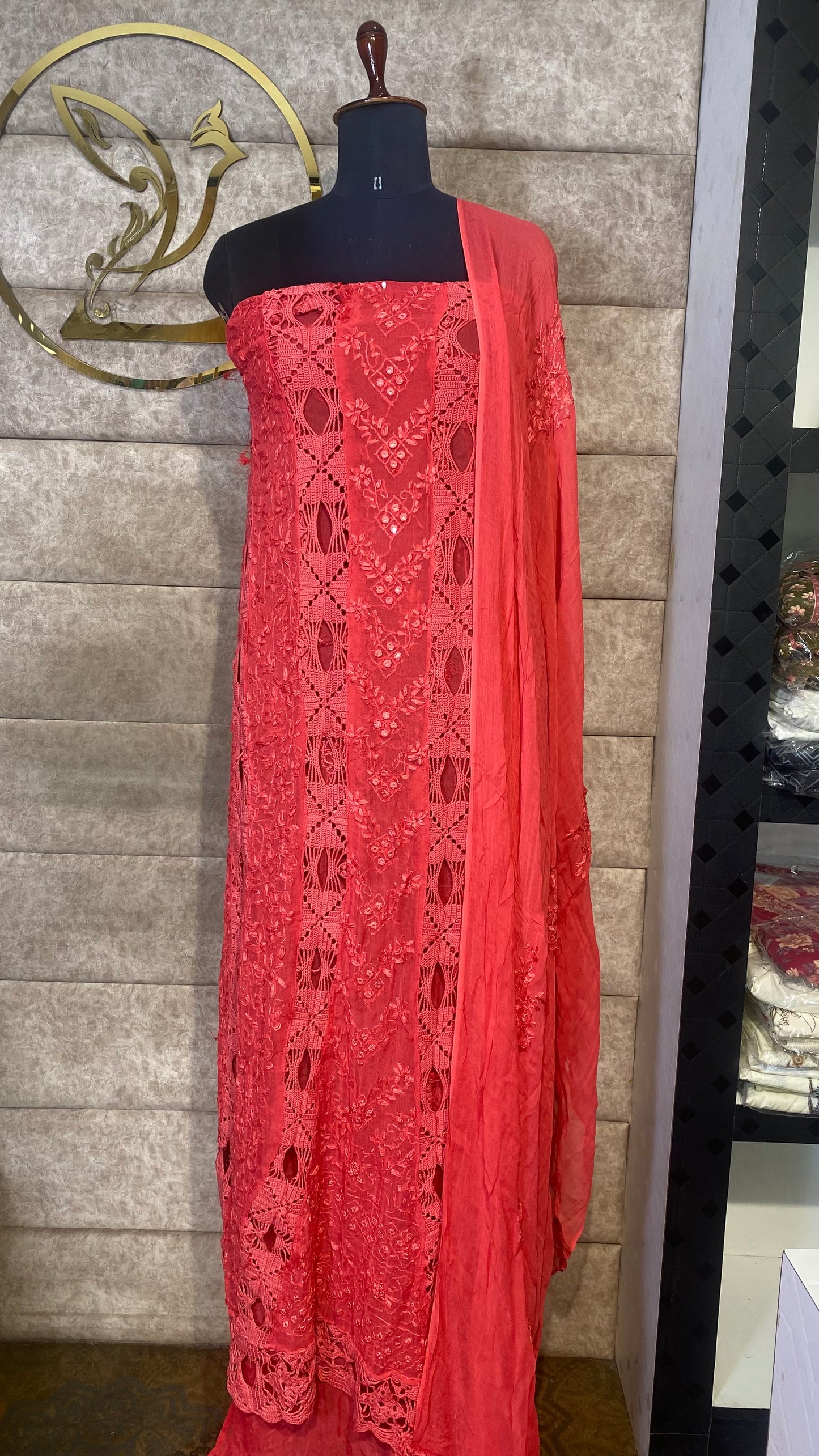 DARK PEACH TOP AND DUPATTA MATERIAL - 30622 (WITHOUT BOTTOM)