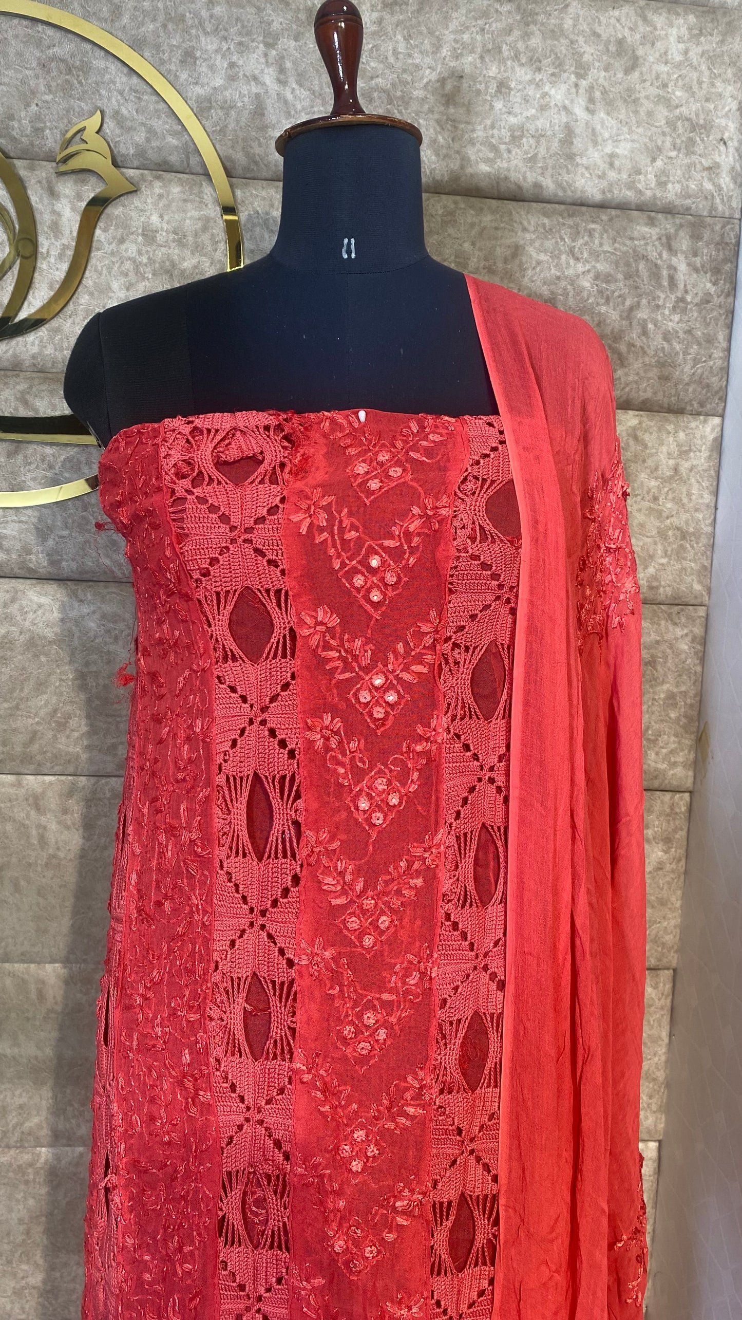 DARK PEACH TOP AND DUPATTA MATERIAL - 30622 (WITHOUT BOTTOM)