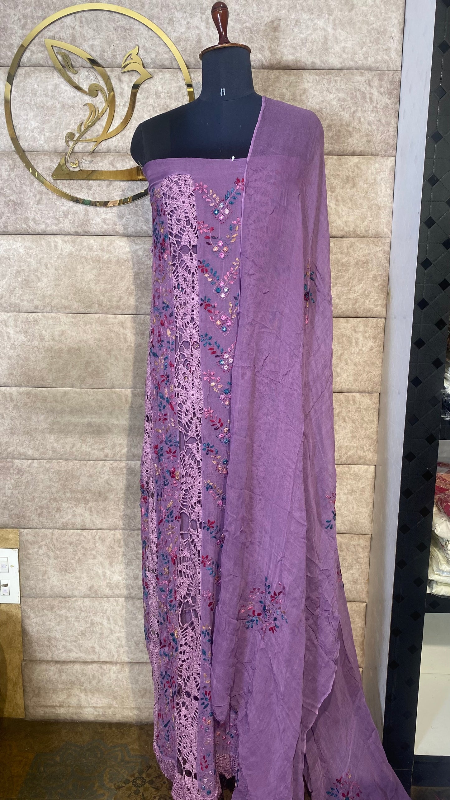 LAVENDER CHIFFON  TOP AND DUPATTA MATERIAL - 30622 (WITHOUT BOTTOM)