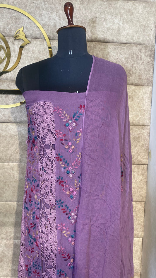 LAVENDER CHIFFON  TOP AND DUPATTA MATERIAL - 30622 (WITHOUT BOTTOM)