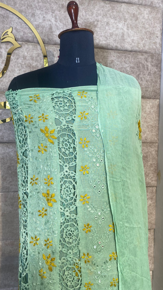 PISTA GREEN CHIFFON  TOP AND DUPATTA MATERIAL - 30622 (WITHOUT BOTTOM)