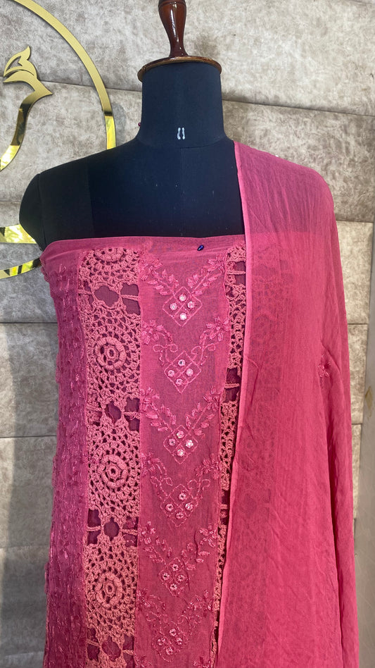 DUSTY ROSE CHIFFON  TOP AND DUPATTA MATERIAL - 30622 (WITHOUT BOTTOM)