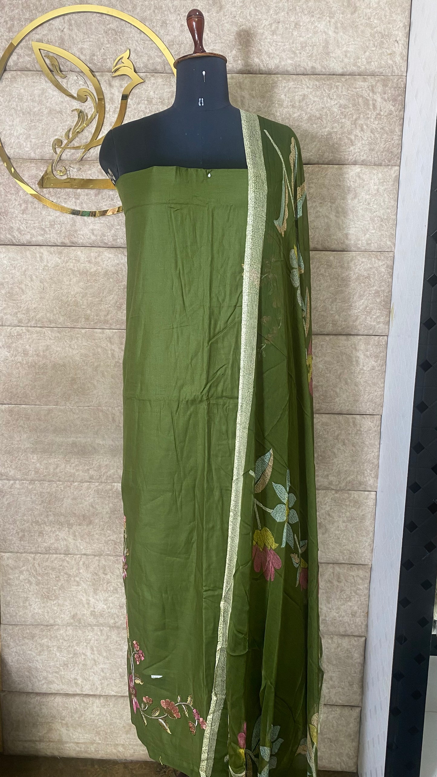 COTTON BOTTLE GREEN FULL SALWAR SET - 30576