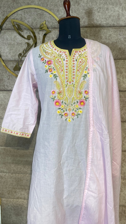 PASTEL PINK COTTON FULL SALWAR SET - 30624