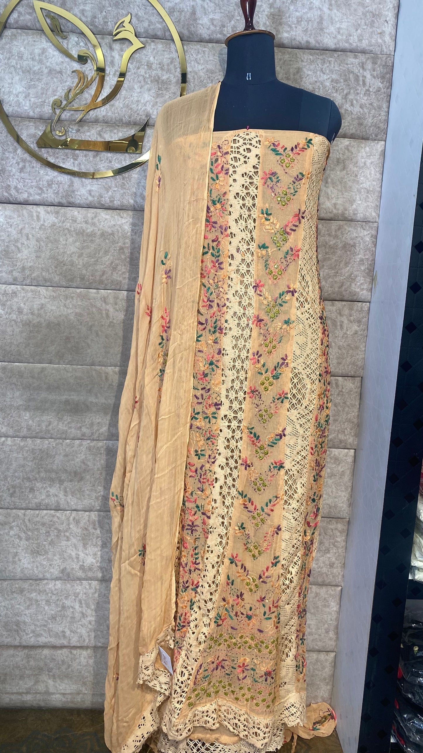 LIGHT PEACH CHIFFON  TOP AND DUPATTA MATERIAL - 30622 (WITHOUT BOTTOM)