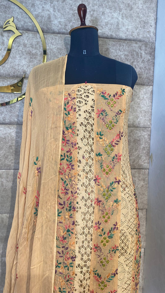 LIGHT PEACH CHIFFON  TOP AND DUPATTA MATERIAL - 30622 (WITHOUT BOTTOM)