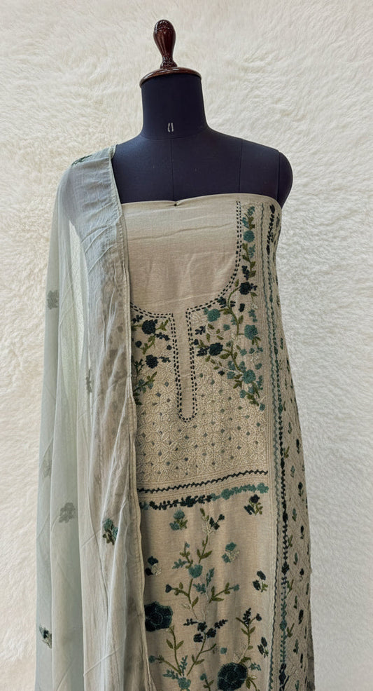 PASTEL GREEN SILK SALWAR MATERIAL - 30393