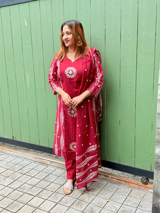 RED COTTON  FULL SALWAR SET - 30420