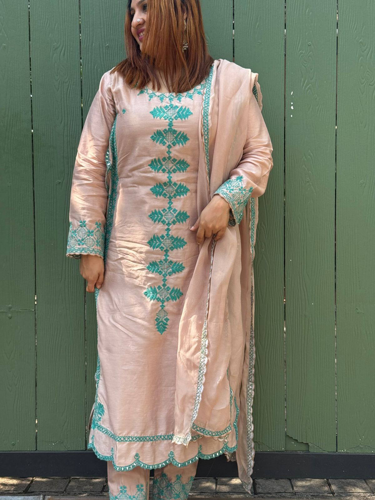 PAKISTANI BLUSH PINK MUL CHANDERI FULL SALWAR SET - 30459