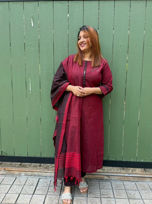 MAROON KHADI COTTON  SALWAR FULL SET - 30476