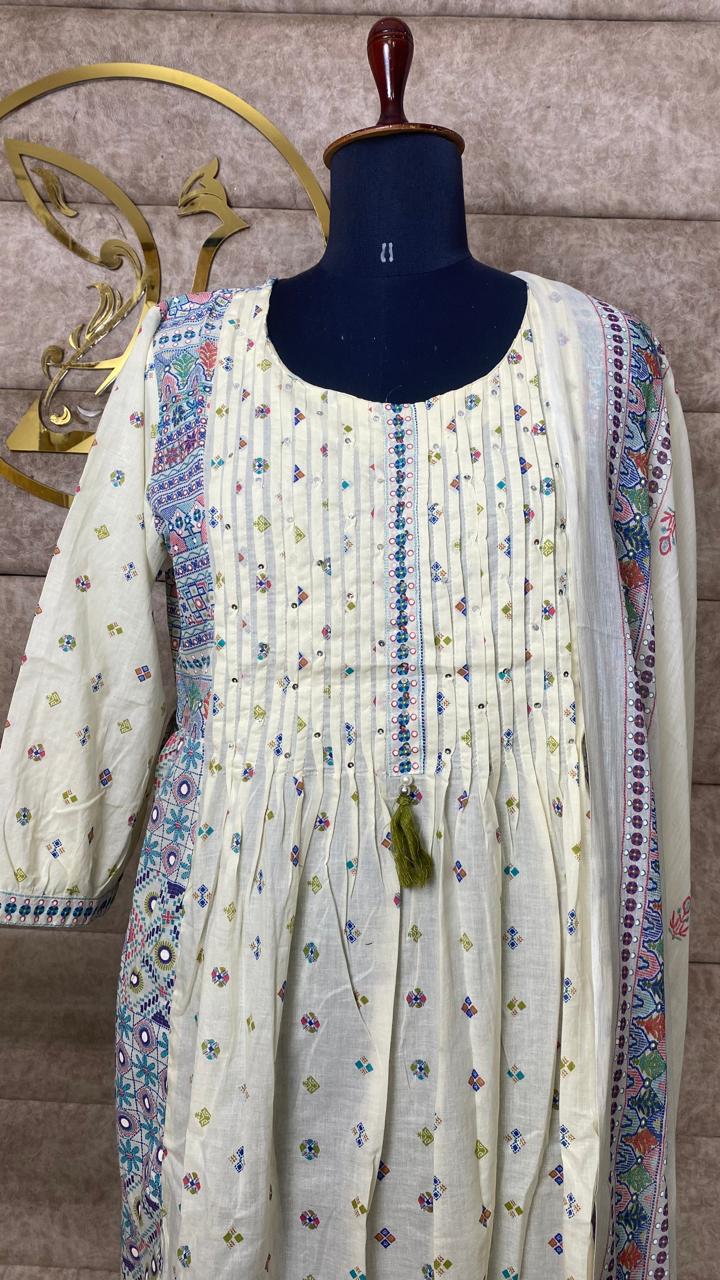 COTTON OFF WHITE FULL SALWAR SET - 30505