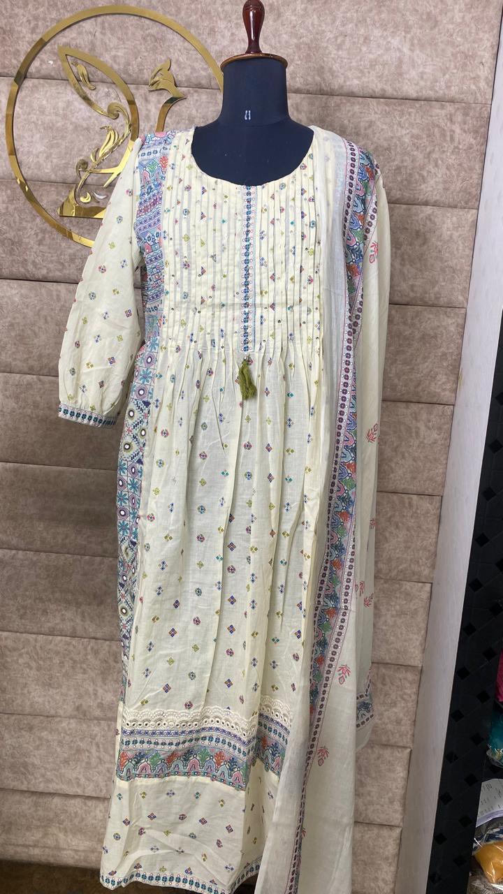 COTTON OFF WHITE FULL SALWAR SET - 30505