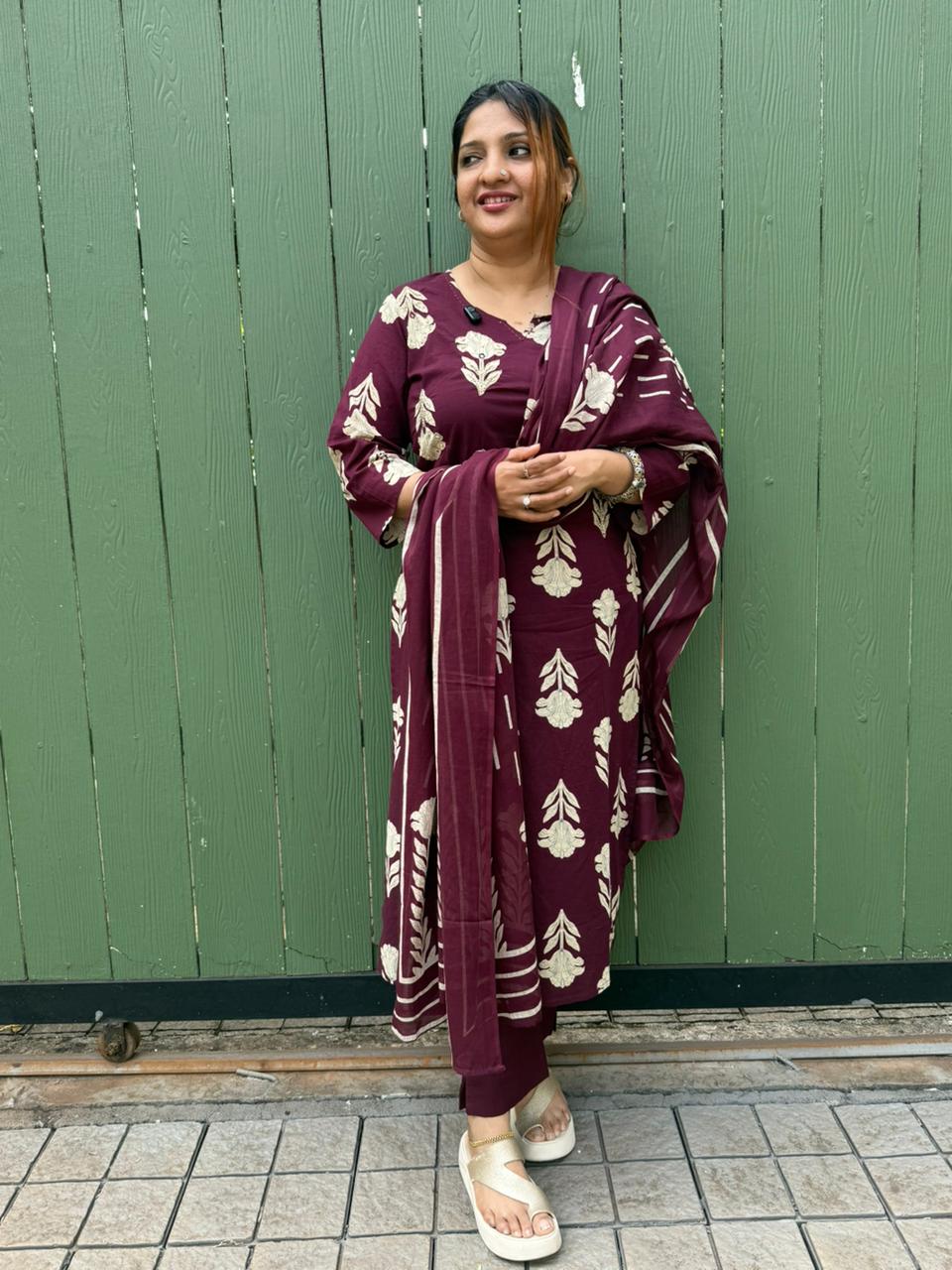 DEEP PURPLE COTTON FULL SALWAR SET- 30532