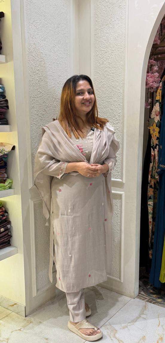 BEIGE MUL CHANDERI FULL SALWAR SET - 30546