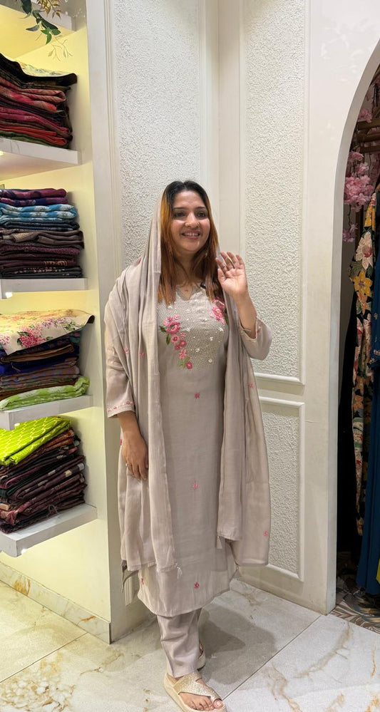 BEIGE MUL CHANDERI FULL SALWAR SET - 30546