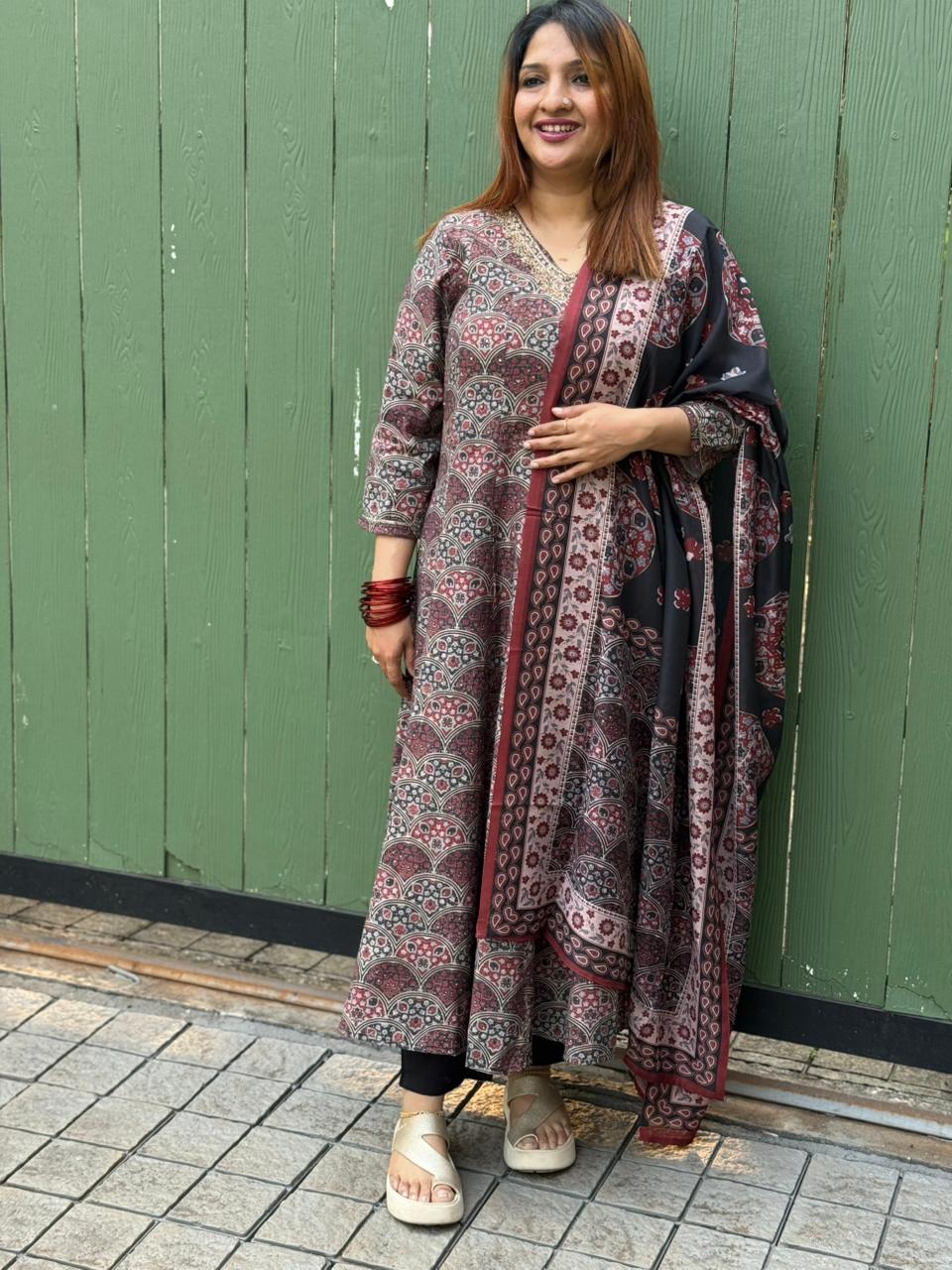 MAROON AND ASH MODAL MUSLIN SALWAR SET - 30554