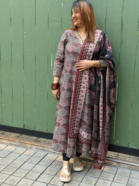 MAROON AND ASH MODAL MUSLIN SALWAR SET - 30554