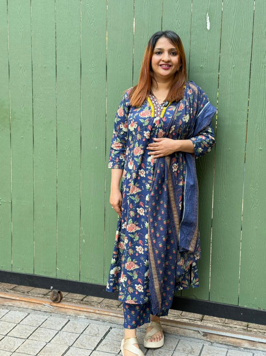 NAVY BLUE COTTON FULL SALWAR SET - 30561