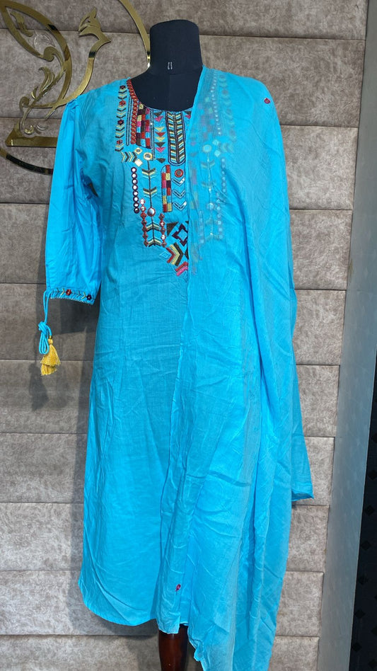 (OFFER) COTTON SKY BLUE FULL SALWAR SET - 30051