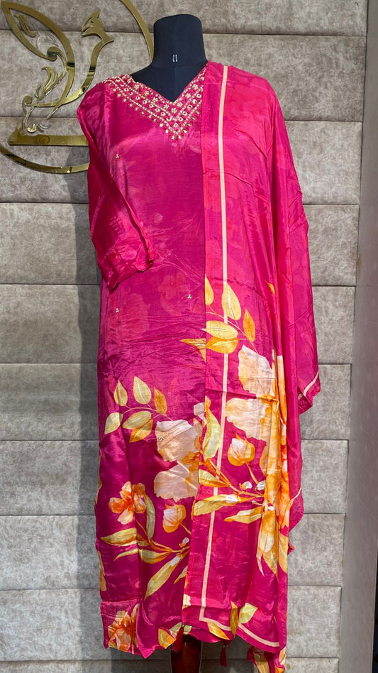 (OFFER) RANI PINK MUSLIN FULL SALWAR SET - 2447