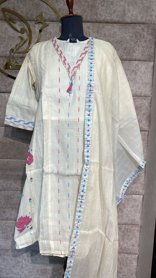 (OFFER) OFF WHITE COTTON FULL SALWAR SET- 2857