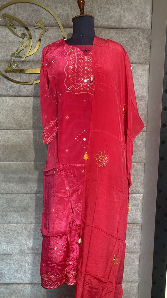 (OFFER) PINK CREPE SALWAR WITHOUT BOTTOM - 2732