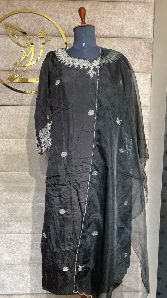 (OFFER) BLACK SILK FULL PARTY WEAR SALWAR SET- 2603