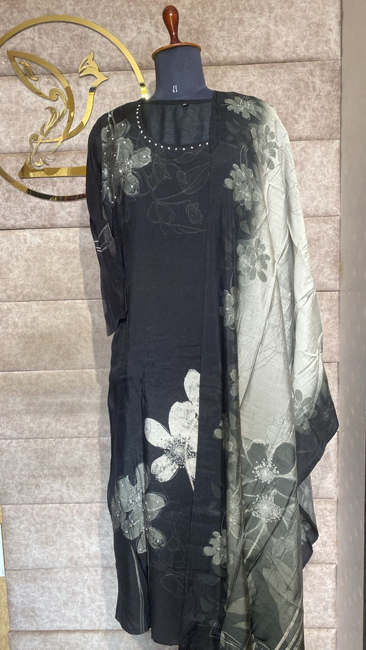 (OFFER) BLACK MUSLIN FULL SALAWAR SET-2820