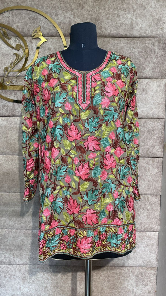 CHIKKU TOP GEORGETTE KASHMIRI AARI WORK - 30563