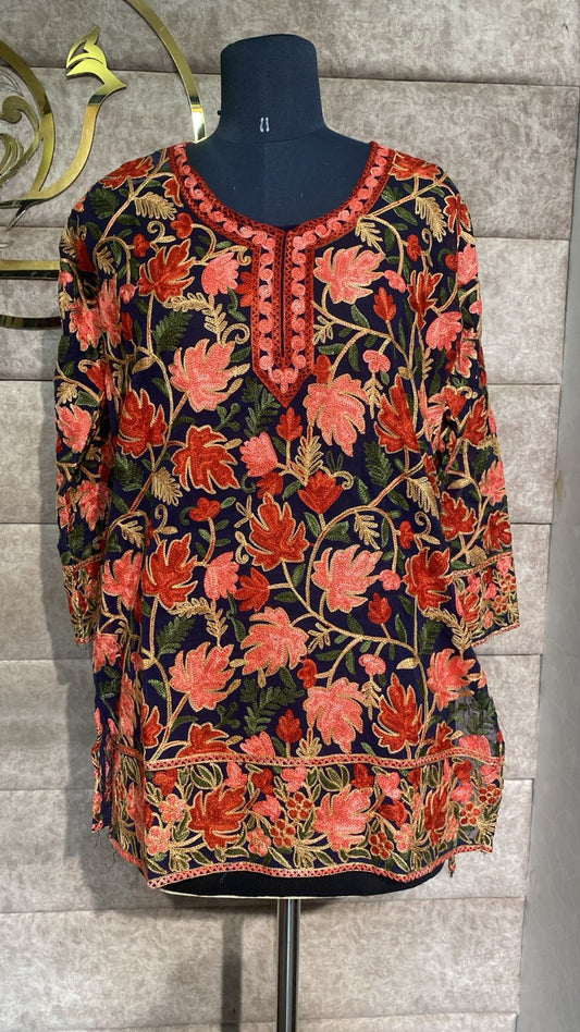 NAVY BLUE TOP GEORGETTE KASHMIRI AARI WORK - 30563