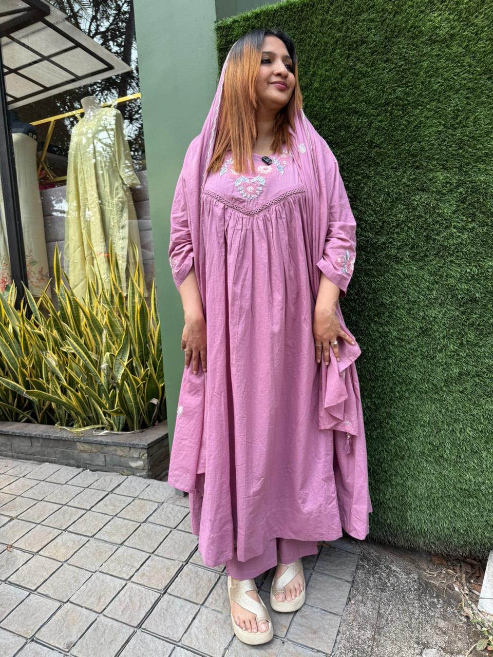 ROSE PINK COTTON FULL SALWAR SET - 30585