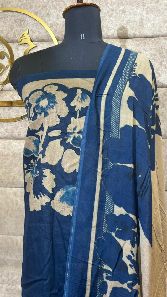 COTTON NAVY BLUE AND CHIKKU FULL SALWAR MATERIAL - 30564