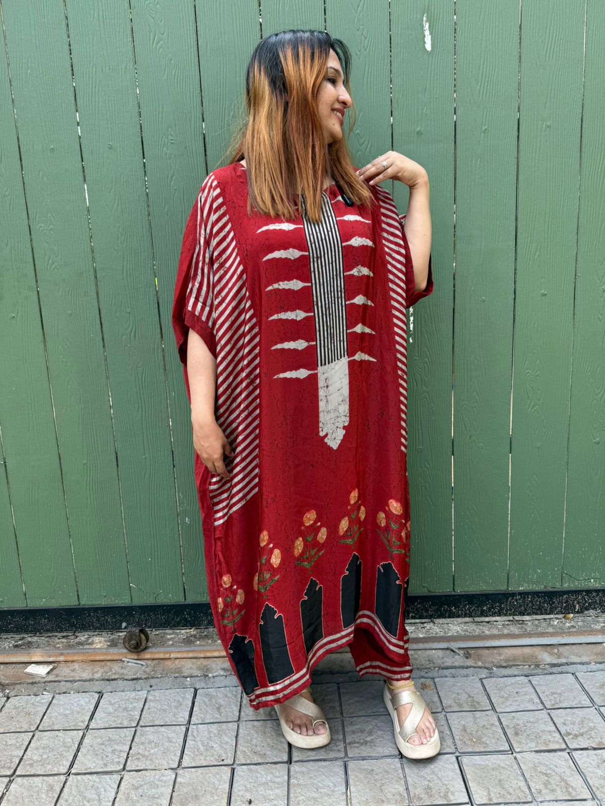 CREPE DEEP MAROON KAFTAN - 30596