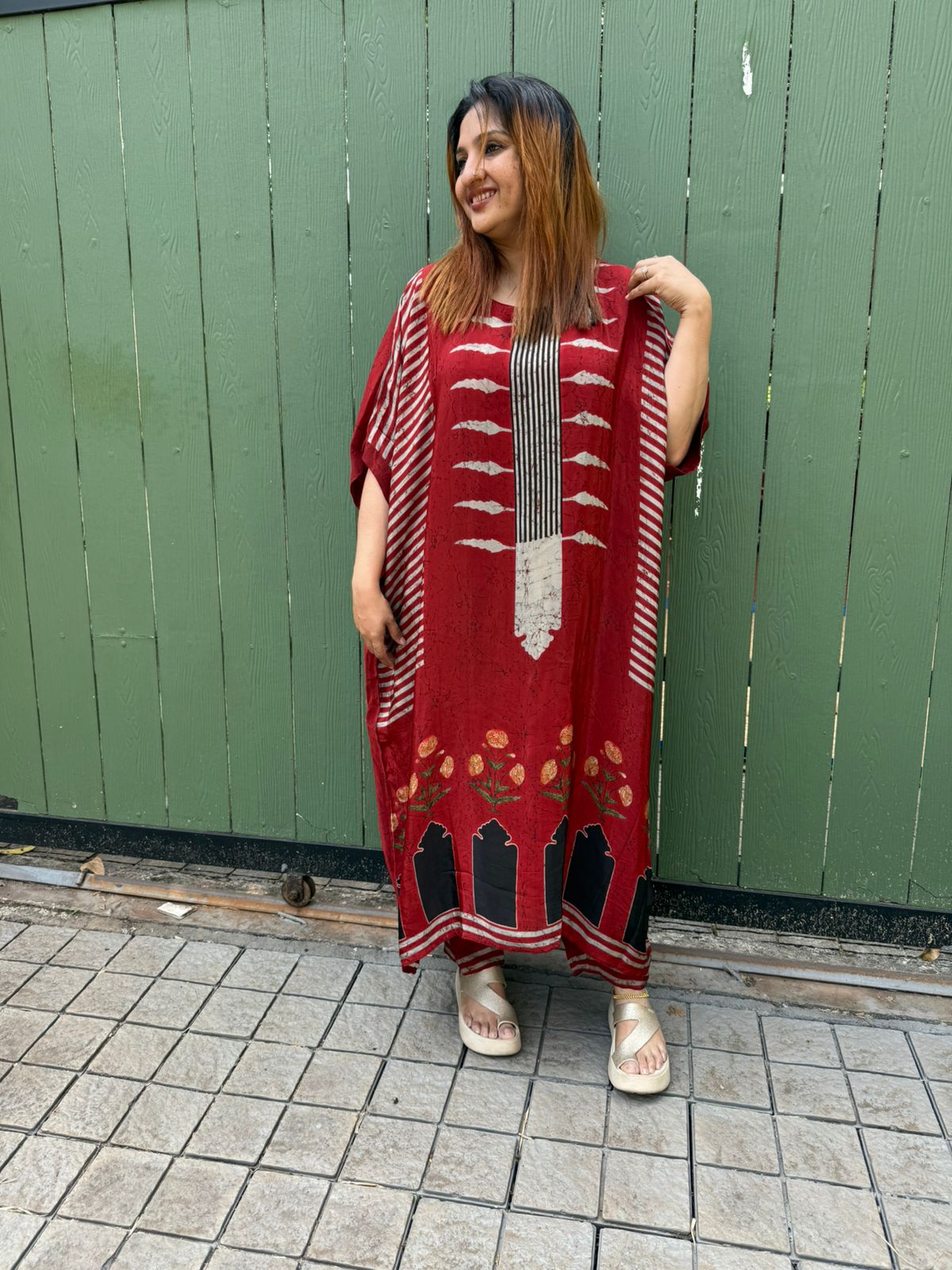 CREPE DEEP MAROON KAFTAN - 30596