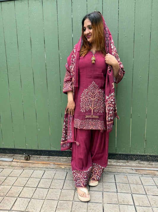 MAROON MUSLIN FARSHI FULL SALWAR SET - 30594