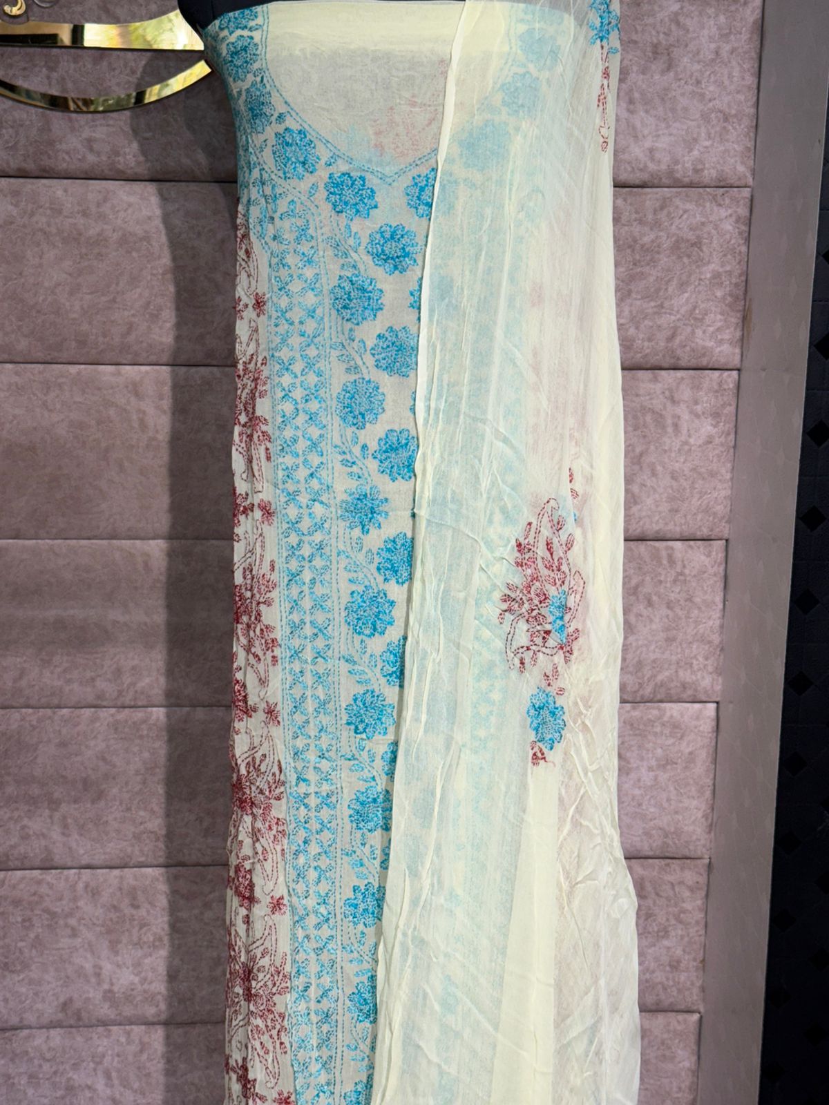 LEMON YELLOW GEORGETTE TOP AND DUPATTA SALWAR MATERIAL - 30619 (WITHOUT BOTTOM)