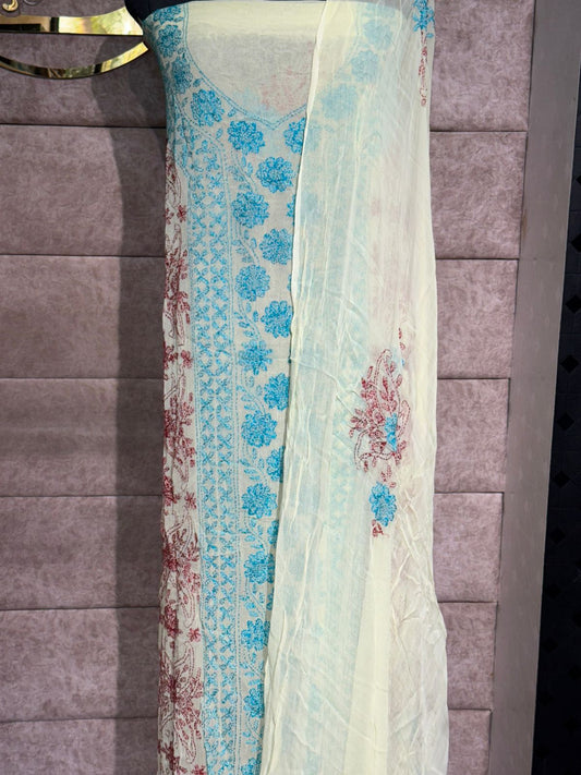 LEMON YELLOW GEORGETTE TOP AND DUPATTA SALWAR MATERIAL - 30619 (WITHOUT BOTTOM)