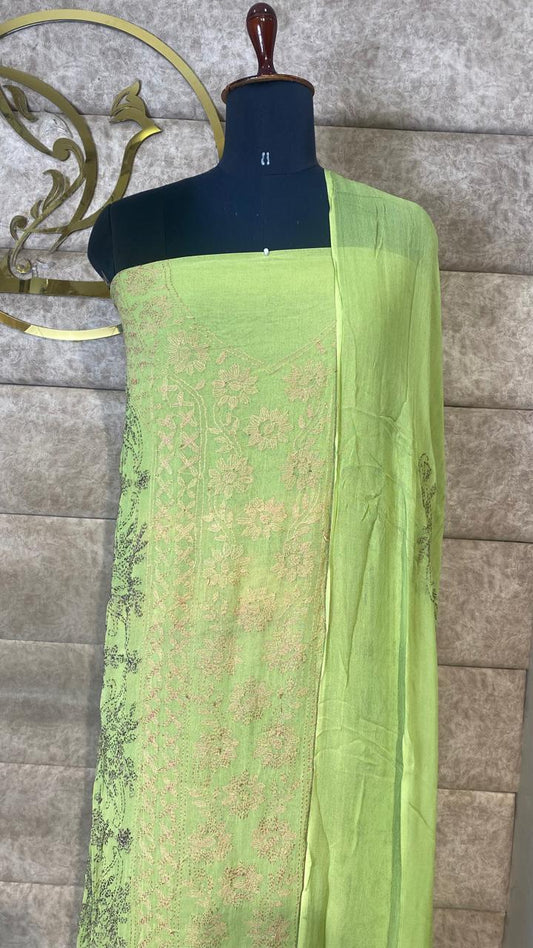 LIGHT GREEN GEORGETTE TOP AND DUPATTA SALWAR MATERIAL - 30619 (WITHOUT BOTTOM)
