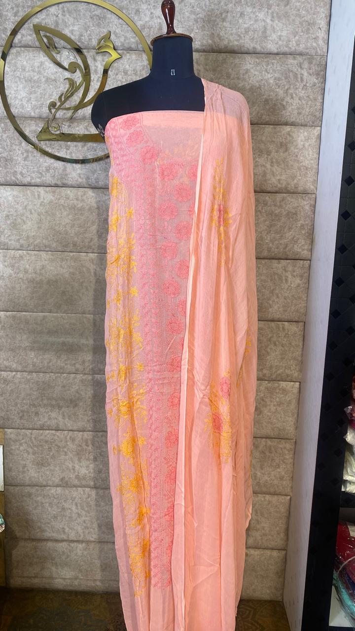 PEACH GEORGETTE TOP AND DUPATTA SALWAR MATERIAL - 30619 (WITHOUT BOTTOM)