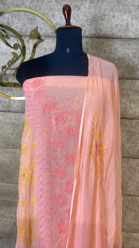 PEACH GEORGETTE TOP AND DUPATTA SALWAR MATERIAL - 30619 (WITHOUT BOTTOM)