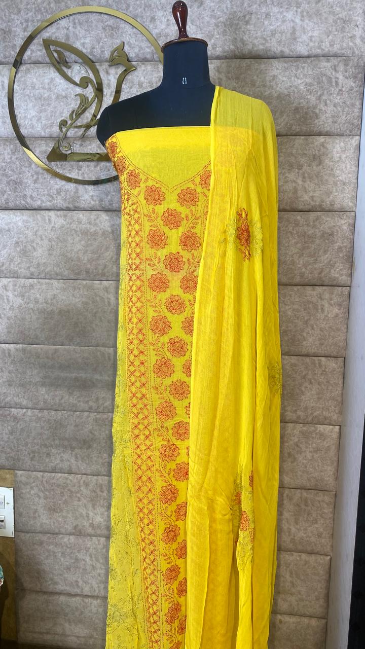 YELLOW GEORGETTE TOP AND DUPATTA SALWAR MATERIAL - 30619 (WITHOUT BOTTOM)
