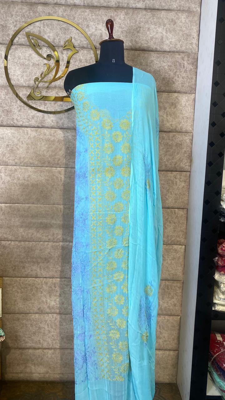 POWDER BLUE GEORGETTE TOP AND DUPATTA SALWAR MATERIAL - 30619 (WITHOUT BOTTOM)