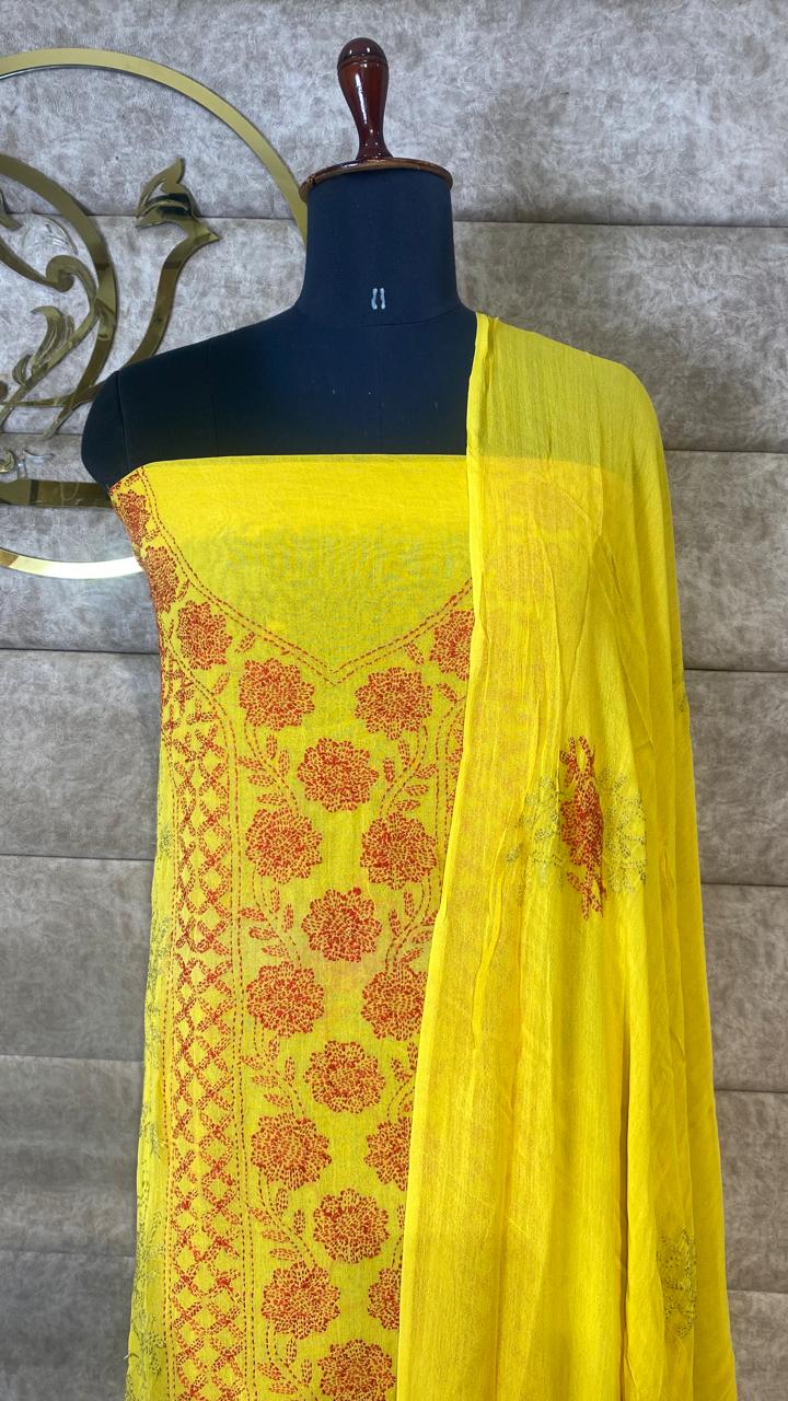 YELLOW GEORGETTE TOP AND DUPATTA SALWAR MATERIAL - 30619 (WITHOUT BOTTOM)