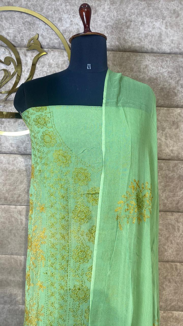 GREEN GEORGETTE TOP AND DUPATTA SALWAR MATERIAL - 30619 (WITHOUT BOTTOM)