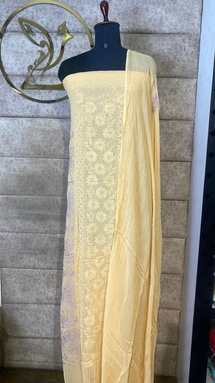 CREAM GEORGETTE TOP AND DUPATTA SALWAR MATERIAL - 30619 (WITHOUT BOTTOM)